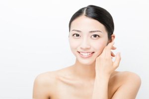 Beautiful Asian woman face close up stock image