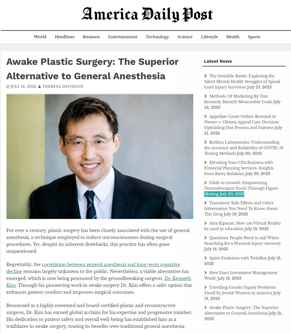 Awake Plastic Surgery: The Superior Alternative to General Anesthesia