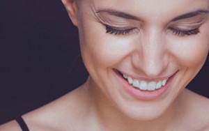 smiling woman with white teeth stock picture